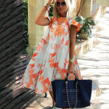 Women's Summer Plus Size Round Neck Print Casual Swing Dress