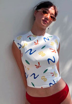 Multi-Color Printed Summer Slim Fit Short Top