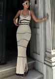Summer Knitted Contrast Bohemian Strap Slim Long Dress