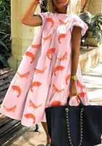 Women's Summer Plus Size Round Neck Print Casual Swing Dress