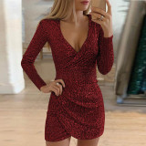 Autumn Sexy V-Neck Sequin Bodycon Dress