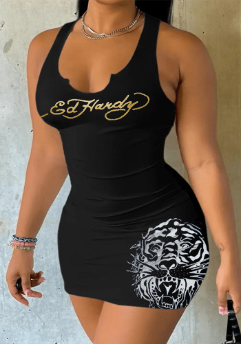 Summer Fashion Pattern Printed Strap Casual Short Dress