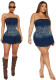 Tight Waist Slim Washed Denim Strapless Jumpsuit