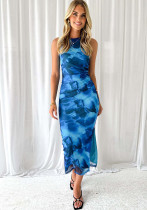 Women's Spring Summer Chic Sexy Printed Sleeveless Slim Waist Slim Long Dress