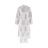 Casual Turndown Collar Slit Long Sleeves Letter Print Long Shirt Dress