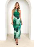 Women's Spring Summer Chic Sexy Printed Sleeveless Slim Waist Slim Long Dress