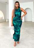 Women's Spring Summer Chic Sexy Printed Sleeveless Slim Waist Slim Long Dress