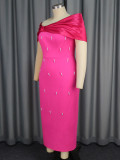 Spring Summer Bow Off Shoulder Beaded Party Cocktail Dress