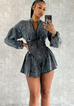 Autumn Ribbed Women's Sexy Long Sleeve Slim Waist Short Jumpsuit Autumn Ribbed Women's Sexy Long Sleeve Slim Waist Short Jumpsuit