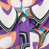 Plus Size Women's Printed Slim Waist Chic V-Neck Slit Belted Shirt Dress