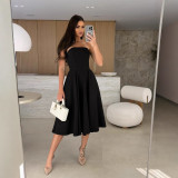 Summer Solid Chic Strapless A-line Midi Dress