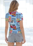 Spring Summer Printed Round Neck Top Slim Fit T-Shirt