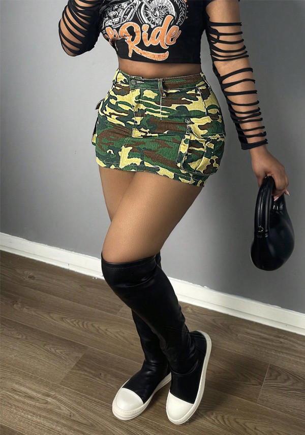 Women's Summer Trendy Camouflage Pocket Skirt