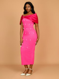 Spring Summer Bow Off Shoulder Beaded Party Cocktail Dress