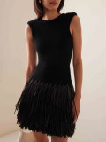 Round Neck Sleeveless Fashionable Ladies Tassel Short Party Dress