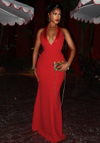 Women's Spring Deep V Sleeveless Sexy Low-Back Slim Bodycon Dress