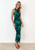 Women's Spring Summer Chic Sexy Printed Sleeveless Slim Waist Slim Long Dress