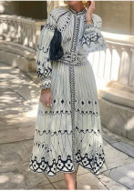 Spring Women's Elegant Long Sleeve Printed Long Dress