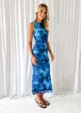 Women's Spring Summer Chic Sexy Printed Sleeveless Slim Waist Slim Long Dress