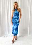 Women's Spring Summer Chic Sexy Printed Sleeveless Slim Waist Slim Long Dress