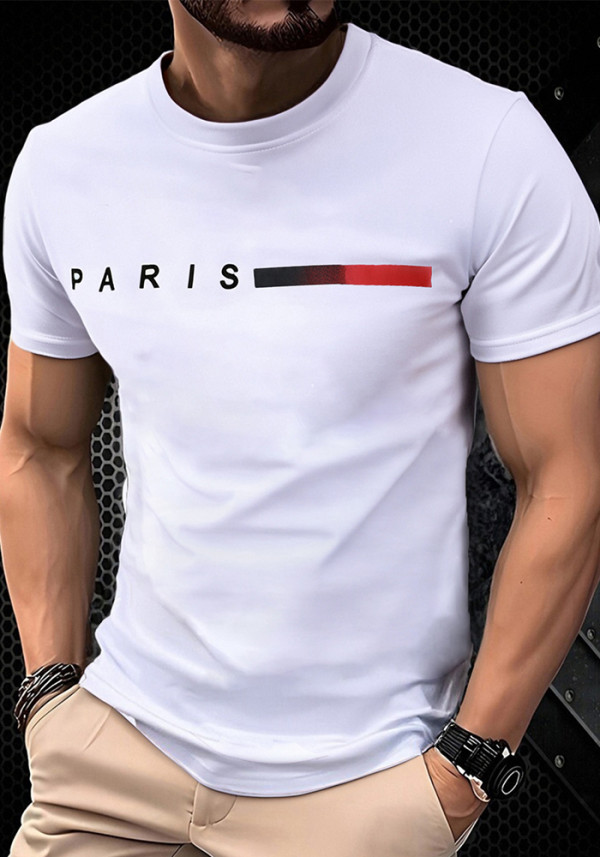 Men's Summer Letter Print Short Sleeve Casual Round Neck T-Shirt