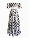 Women Summer Print Lace-Up Sexy Off Shoulder Strapless Dress