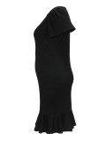Women's Fashion Elegant Plus Size Round Neck Ruffle Midi Dress