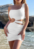 Women One Shoulder Short Skirt Hollow Bodycon Dress