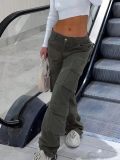 Women Cargo Button Denim Pants