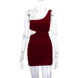 Women One Shoulder Short Skirt Hollow Bodycon Dress