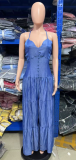 Spring Women's Sweet Sexy V-Neck Strap Low-Back Wide Leg Jumpsuit
