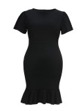 Women's Fashion Elegant Plus Size Round Neck Ruffle Midi Dress