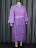 Women Spring and Summer Lantern Sleeve Pleated Cascading Ruffles Dress