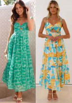 Women Spring Printed Suspender Sleeveless Dress