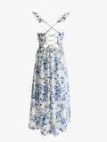 Women Summer Floral Print Square Neck Slit Lace Sexy Dress