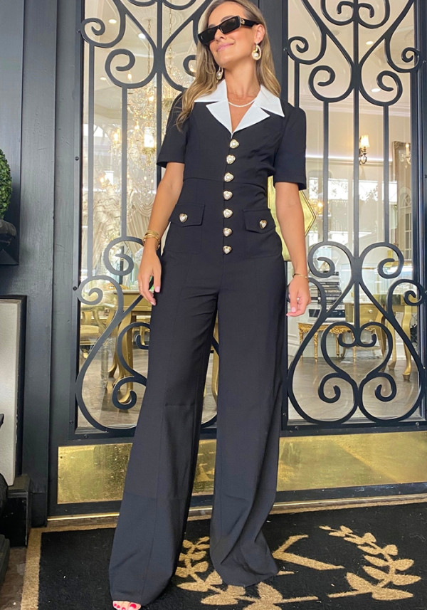 Elegant Career Women Short Sleeve Two Piece Pants Set Office Wear