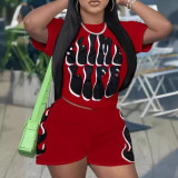 Women Casual Trendy Printed Short Sleeve Top and Shorts Two-Piece Set