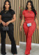 Women Casual Ribbed Summer Short Sleeve Top and Pants Two-Piece Set
