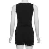 Spring Chic Sexy Women's Contrast Color Sleeveless Button Top Slim Shorts Set