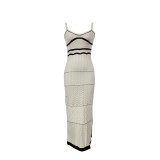 Summer Knitted Contrast Bohemian Strap Slim Long Dress