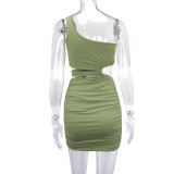 Women One Shoulder Short Skirt Hollow Bodycon Dress