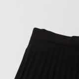 Off-Shoulder Strap Top High-Waist Pleated Skirt Two Piece Set