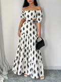 Women Summer Print Lace-Up Sexy Off Shoulder Strapless Dress