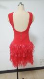 Round Neck Sleeveless Fashionable Ladies Tassel Short Party Dress
