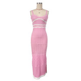 Summer Knitted Contrast Bohemian Strap Slim Long Dress