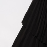 Off-Shoulder Strap Top High-Waist Pleated Skirt Two Piece Set