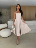 Summer Solid Chic Strapless A-line Midi Dress