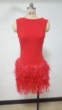 Round Neck Sleeveless Fashionable Ladies Tassel Short Party Dress