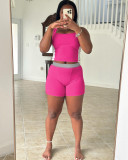 Women Casual Ribbed Patchwork Top and Shorts Two-piece Set