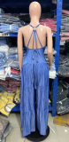 Spring Women's Sweet Sexy V-Neck Strap Low-Back Wide Leg Jumpsuit